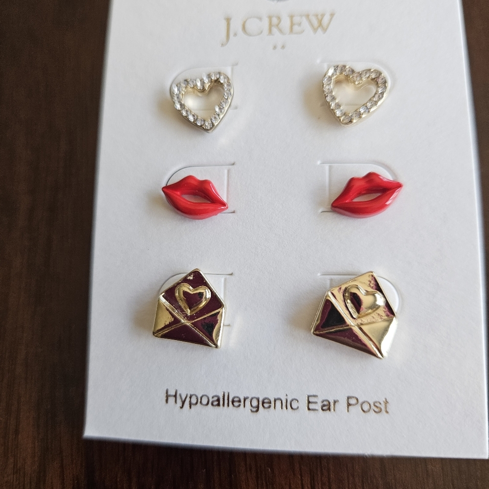 J.Crew Heart Stud Earrings Set, Red/ Gold - Picture 6 of 8